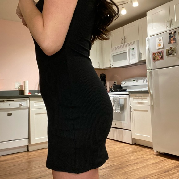 Black Ribbed Collared Mini Dress Size S - Picture 2 of 5
